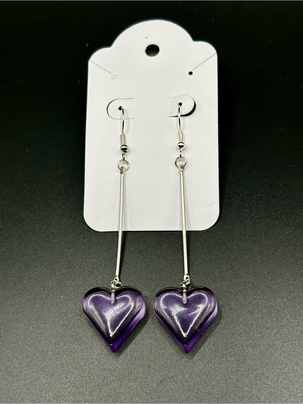Purple Heart Drop Earrings- long